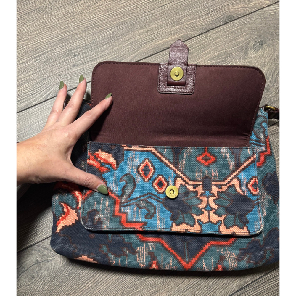 Fossil Kinley Crossbody Bag Boho Print Canvas Leather Multi Textile Burgundy OS - Picture 16 of 16